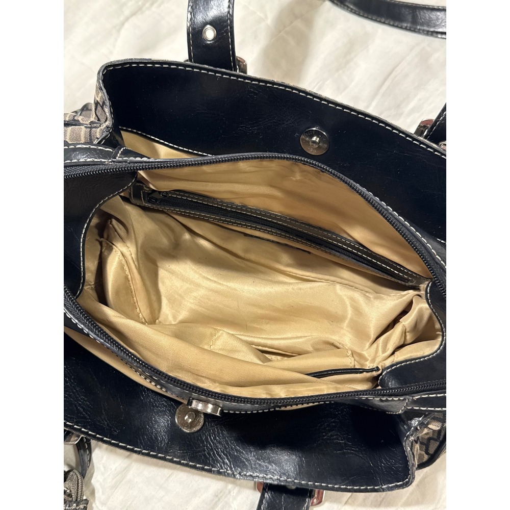 Nine West Geometric Print Satchel Shoulder Bag Black Tan with Coin Pouch Large - Picture 12 of 16